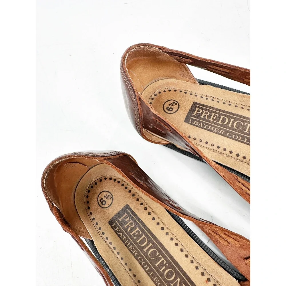 Predictions Huarache Flats 6.5 Brown Woven Leather Sandals Casual Summer